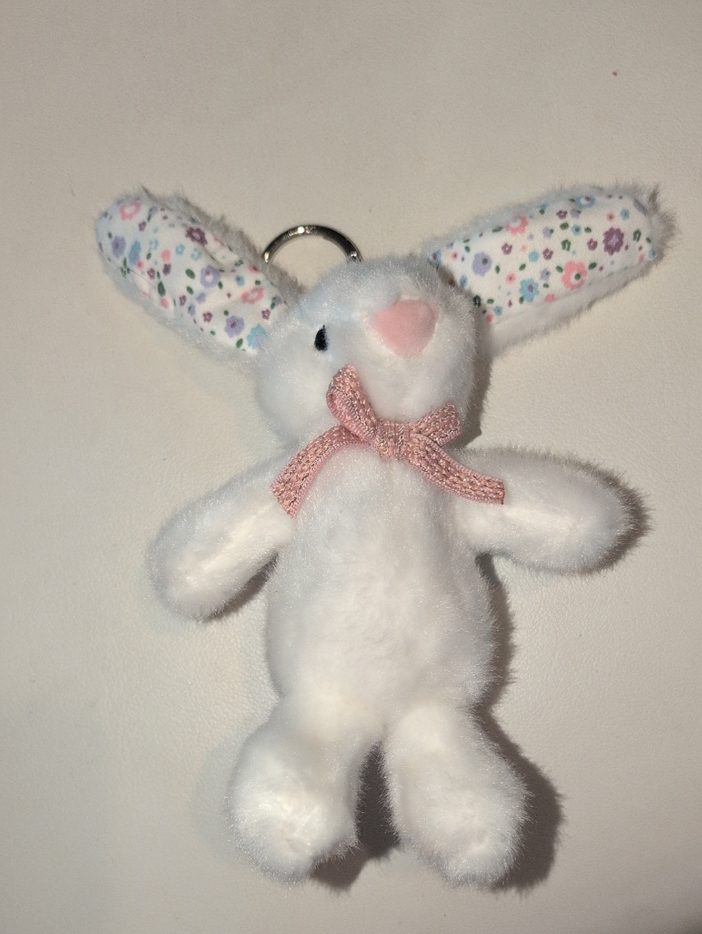 Plush White Bunny Keychain with Pink Bow